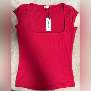 Brand new red Garage smooth open neck tee